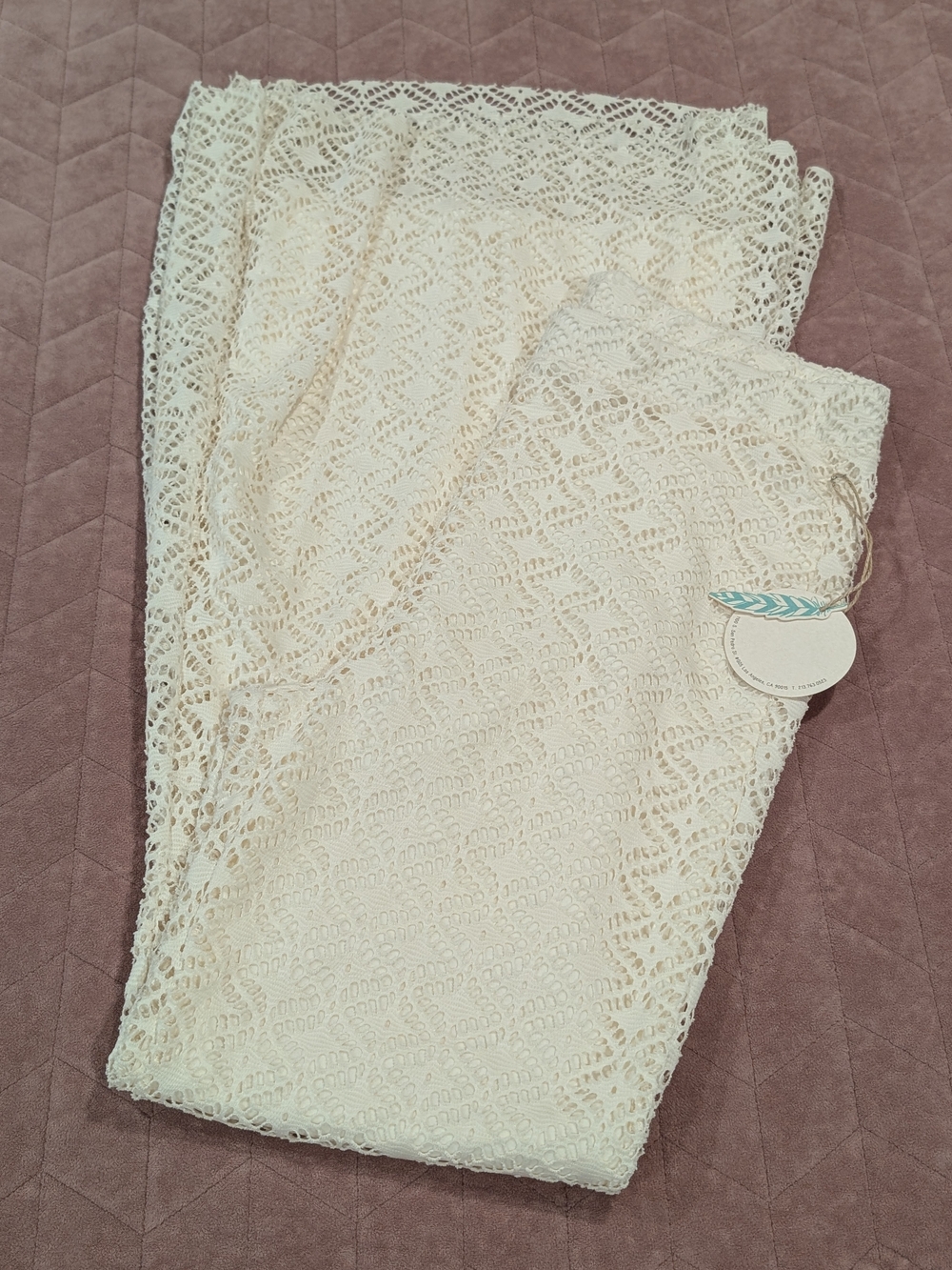 New Hummingbird Cream Lace Boho Bellbottom Pants, Size L